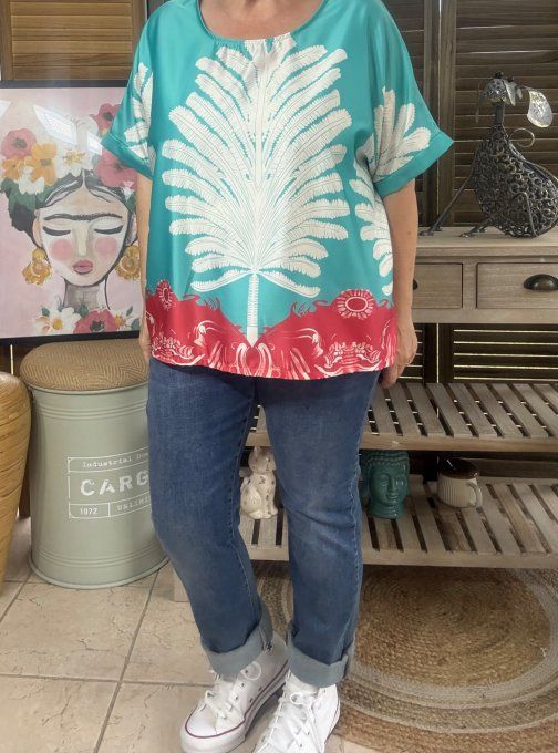 Blouse ample satinée mat vert d'eau bordeaux du 38 au 46/48 