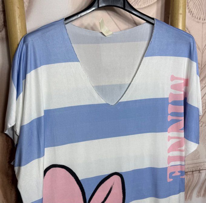 Robe mi-longue ample lycra rayée ciel & blanc Minnie Mouse du 42 au 54 