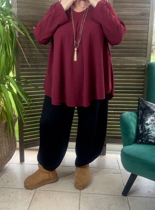 Top trapèze Bordeaux manches longues réglables du 42 au 52/54