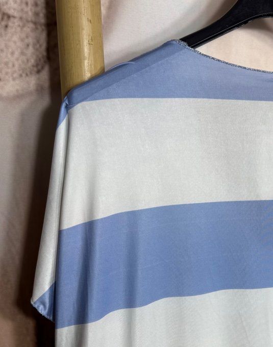 Robe mi-longue ample lycra rayée ciel & blanc Minnie Mouse du 42 au 54 