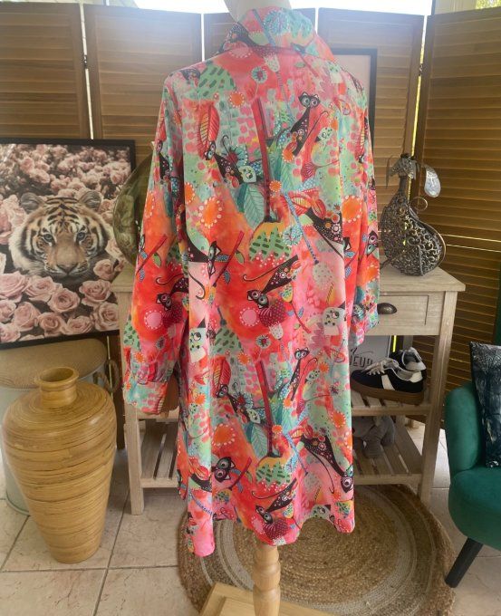 Chemise longue trapèze Les Chats en fleurs du 38 au 46 (et même + si portée ouverte)