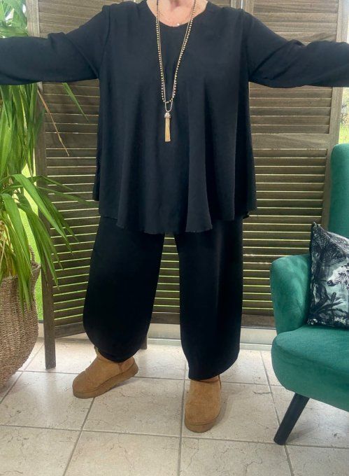 Top trapèze noir manches longues réglables du 42 au 52/54