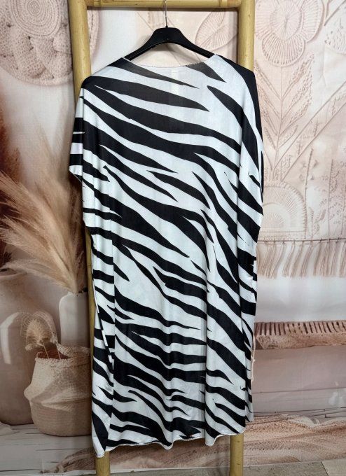 Robe mi-longue ample lycra blanche zébrée The Rolling Stones Léopard du 42 au 54 