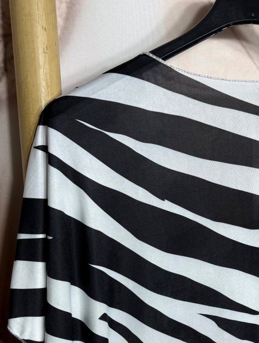 Robe mi-longue ample lycra blanche zébrée The Rolling Stones Léopard du 42 au 54 