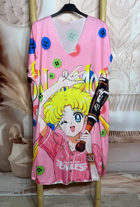 Robe mi-longue ample lycra Rose bonbon Manga Little Girl du 42 au 54 