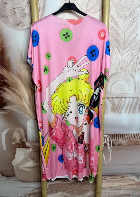 Robe mi-longue ample lycra Rose bonbon Manga Little Girl du 42 au 54 