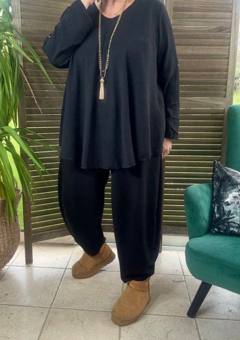 Top trapèze noir manches longues réglables du 42 au 52/54