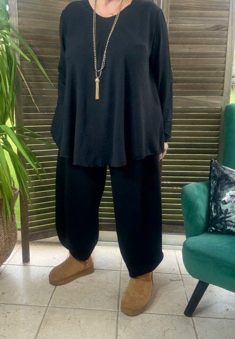 Top trapèze noir manches longues réglables du 42 au 52/54