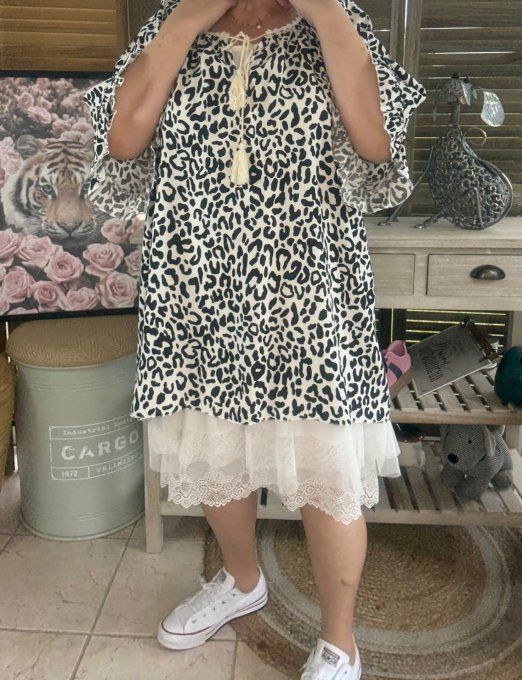Blouse trapèze manches pagodes oversize animal noir du 40 au 52  