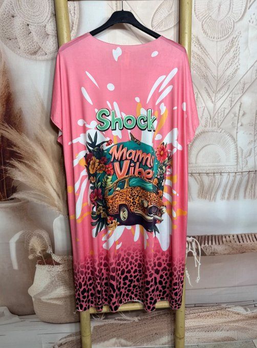 Robe mi-longue ample lycra Léopard rose Combi Mama Vibes du 42 au 54 