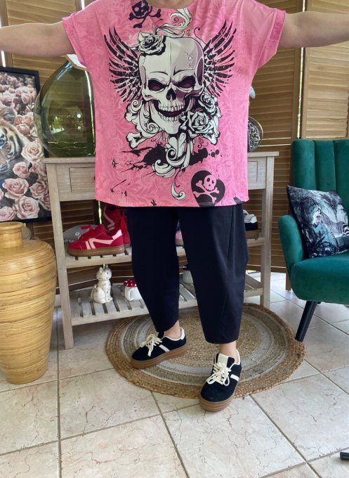 Top ample rose layette Mexican Skulls & Roses du 38 au 50 