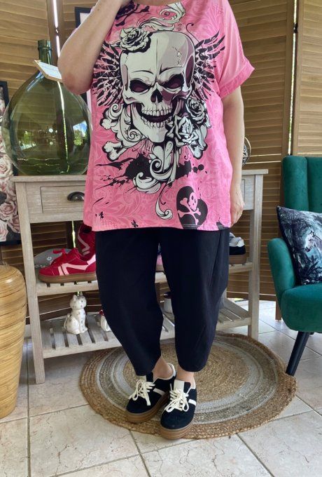 Top ample rose layette Mexican Skulls & Roses du 38 au 50 