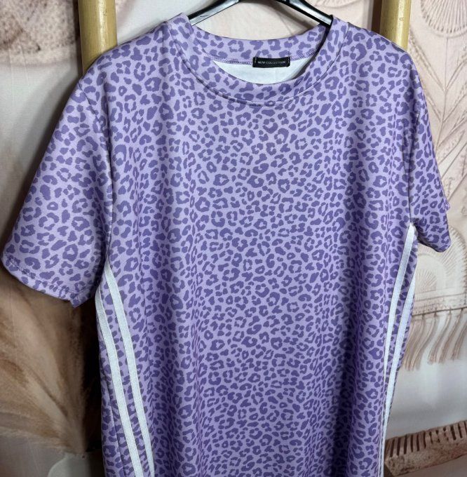 Robe-sweat ample Léopard Lilas parme & Violet foncé bandes côtés du 40 au 52 