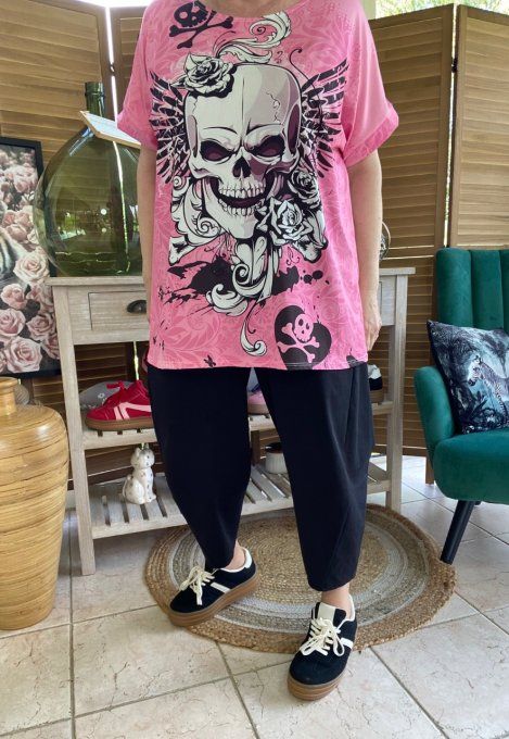 Top ample rose layette Mexican Skulls & Roses du 38 au 50 
