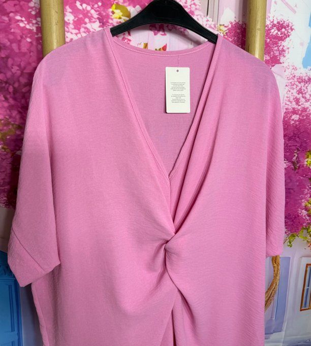 Robe papillon oversize drapée rose bonbon manches courtes du 42 au 52