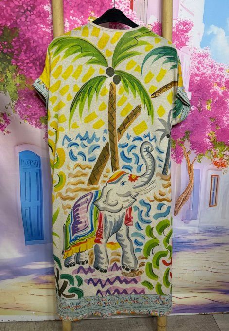 Robe droite longue Lurex pailleté doré Toucans Bleus Eléphant Jungle Vibes du 38 au 48/50