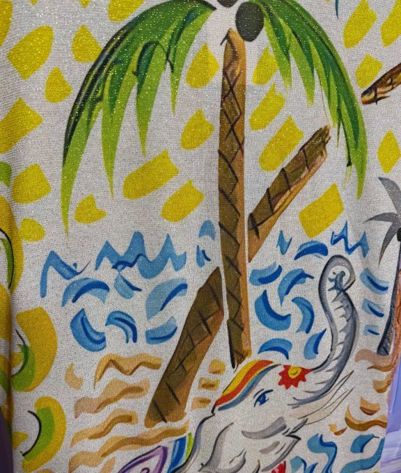 Robe droite longue Lurex pailleté doré Toucans Bleus Eléphant Jungle Vibes du 38 au 48/50