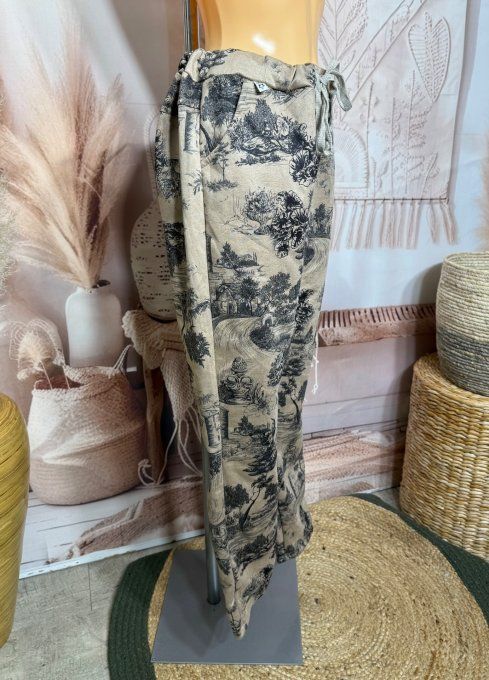 Panta-jogg suédine Toile de Jouy Taupe douceur ++++ du 36 au 44/46  