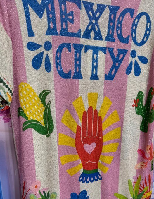Robe droite longue Lurex pailleté doré Frida Kahlo Fleurs Mexican Vibes  du 38 au 48/50 