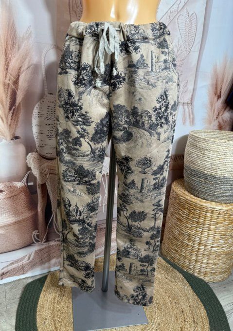 Panta-jogg suédine Toile de Jouy Taupe douceur ++++ du 36 au 44/46  