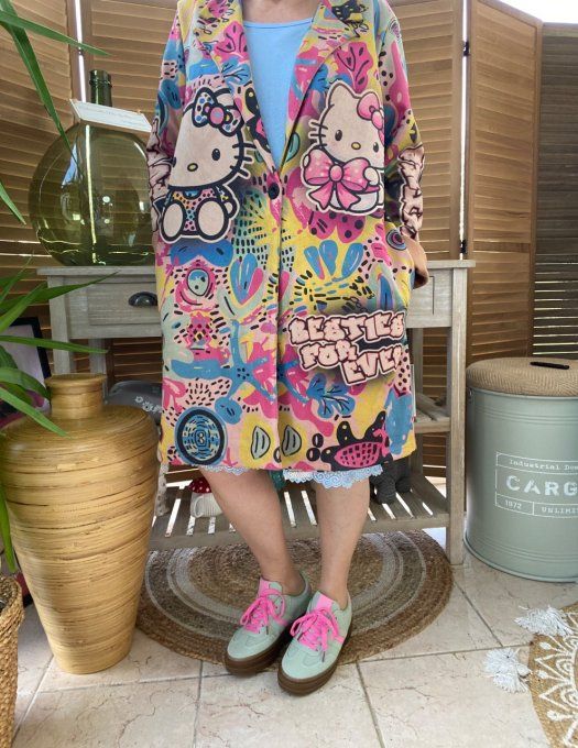 Veste longue suédine multicolore In Love with Hello Kitty du 36 au 46 et même + 