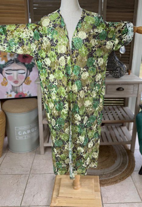 Kimono en dentelle multicolore camaïeu de verts étoiles Skulls du 34 au 48 et même + 