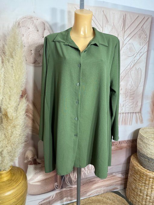 Chemise trapèze oversize Kaki confort ++++ du 42 au 52 et même +