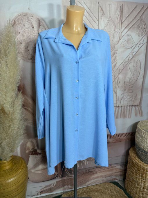 Chemise trapèze oversize Bleu clair confort ++++ du 42 au 52 et même +