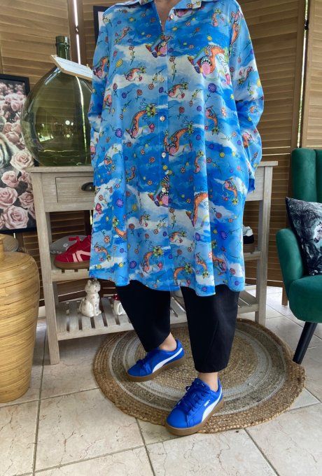Chemise longue trapèze Les Chats Mosaïque du 38 au 46 (et même + si portée ouverte)