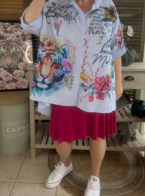 Chemise oversize rayée bleu & blanc  Le Majestueux Tigre multicolore du 40 au 52 