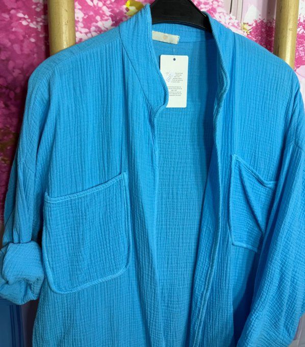 Veste légère en gaze de coton turquoise douceur +++ du 40 au 48/50  