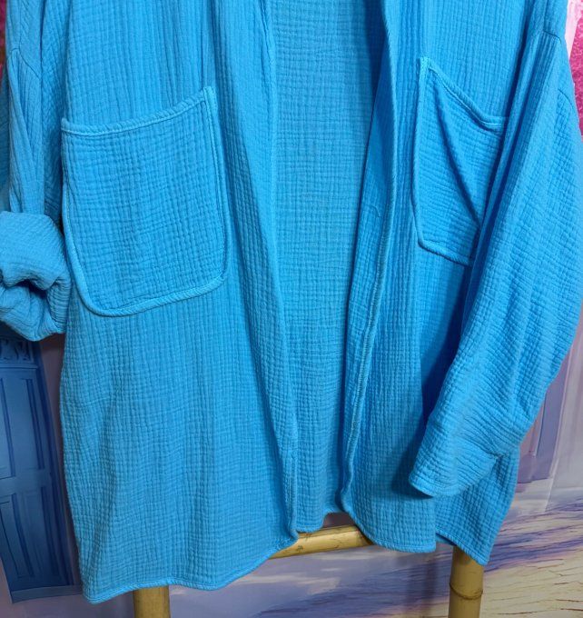 Veste légère en gaze de coton turquoise douceur +++ du 40 au 48/50  