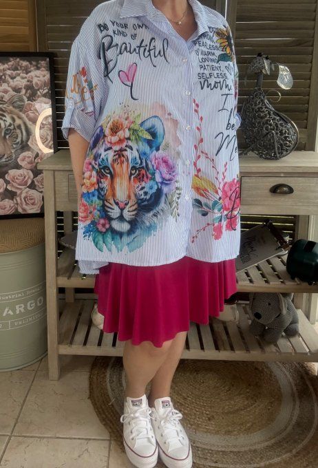 Chemise oversize rayée bleu & blanc  Le Majestueux Tigre multicolore du 40 au 52 