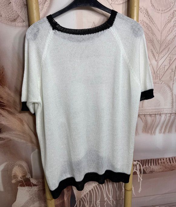 Pull fin SANS LAINE blanc & noir Les Cerises "Cherries" du 40 au 50/52 