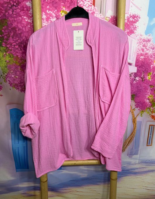 Veste légère en gaze de coton rose bonbon douceur +++ du 40 au 48/50