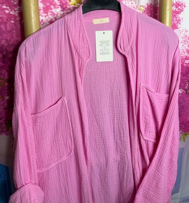 Veste légère en gaze de coton rose bonbon douceur +++ du 40 au 48/50