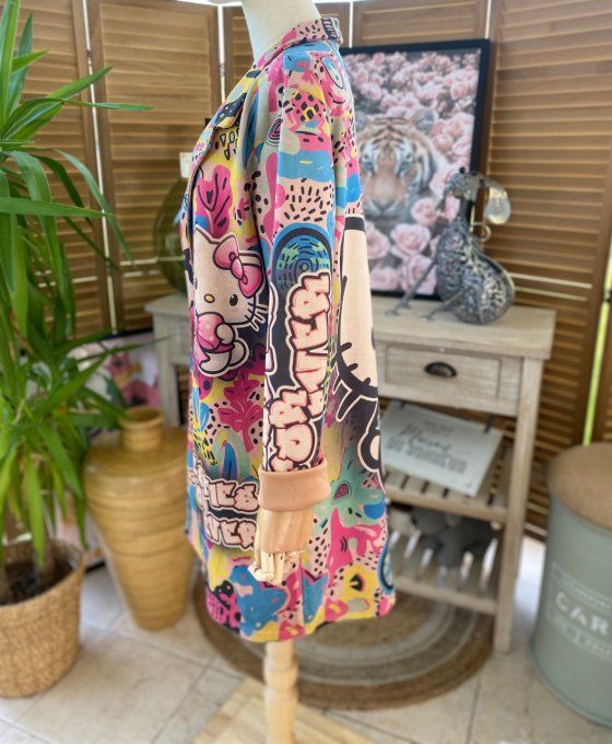 Veste longue suédine multicolore In Love with Hello Kitty du 36 au 46 et même + 