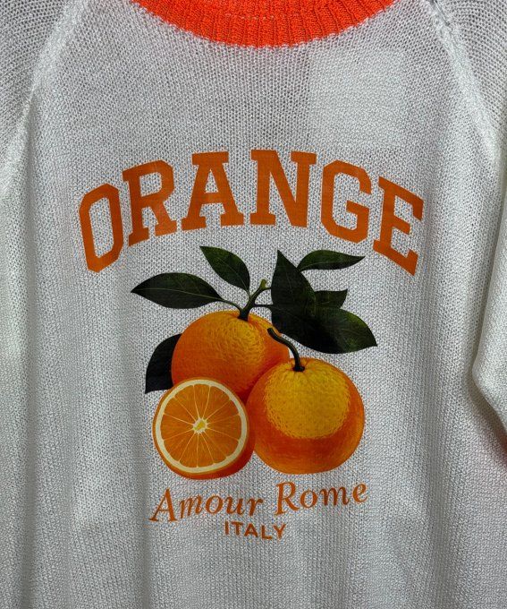 Pull fin SANS LAINE blanc & orange fluo Les Oranges Rome Italy du 40 au 50/52