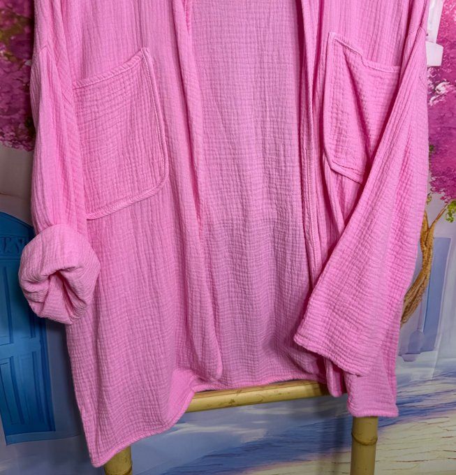 Veste légère en gaze de coton rose bonbon douceur +++ du 40 au 48/50