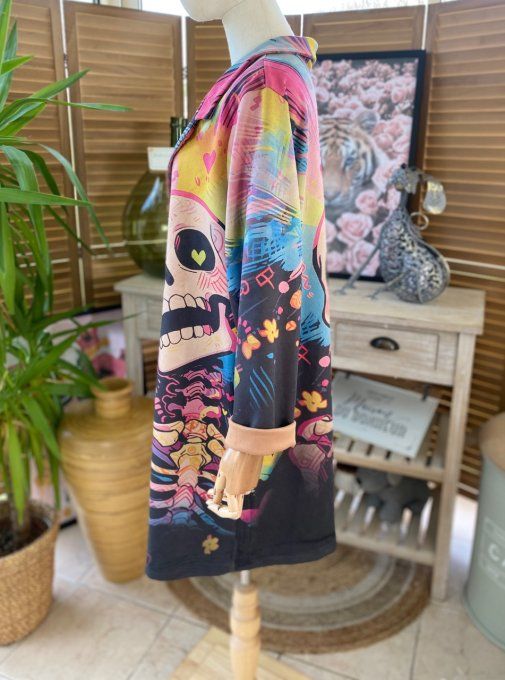Veste longue suédine multicolore Mexican Skulls Rainbow du 36 au 46 et même + 