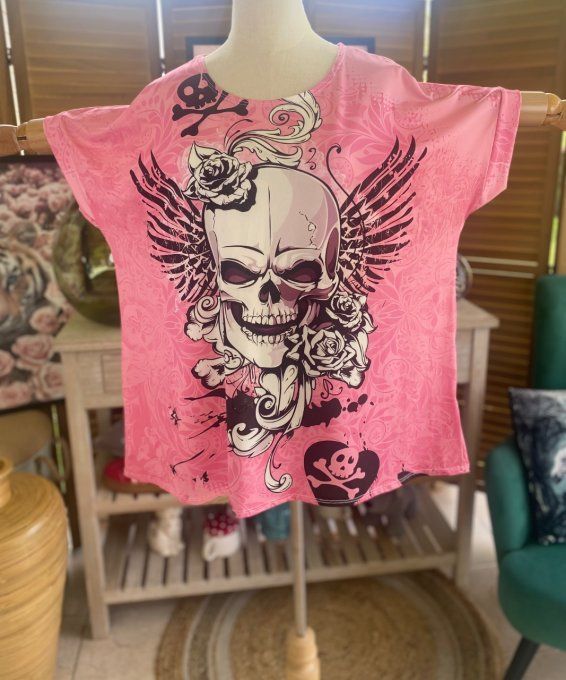 Top ample rose layette Mexican Skulls & Roses du 38 au 50 