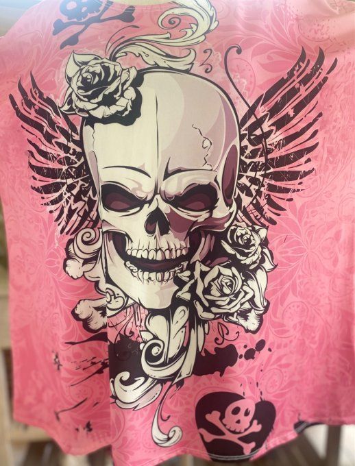 Top ample rose layette Mexican Skulls & Roses du 38 au 50 