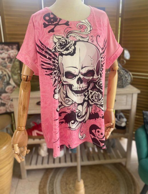 Top ample rose layette Mexican Skulls & Roses du 38 au 50 