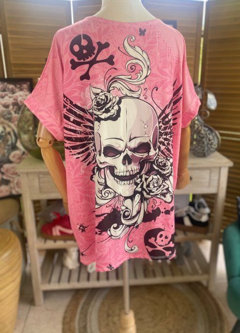 Top ample rose layette Mexican Skulls & Roses du 38 au 50 