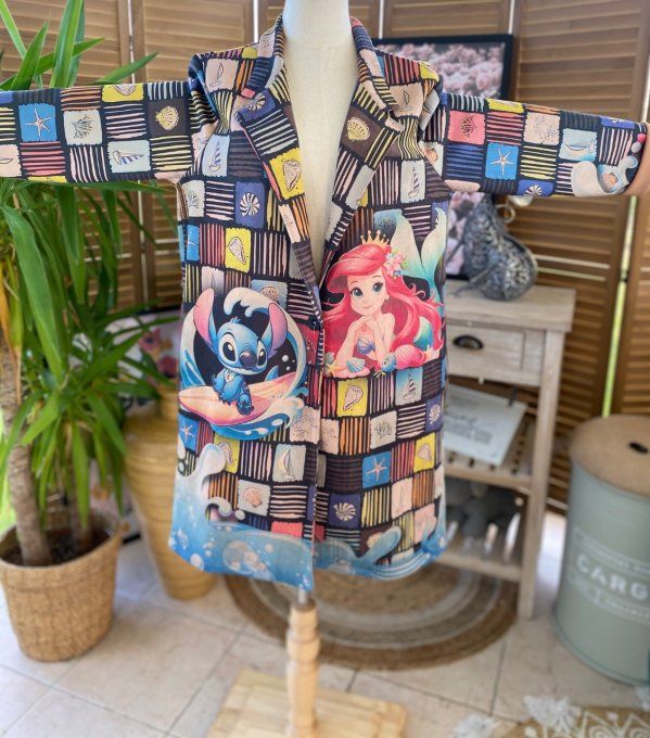 Veste longue suédine carreaux multicolores Ariel & Stitch du 36 au 46 et même + 