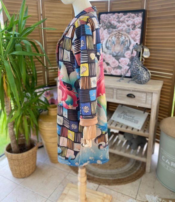 Veste longue suédine carreaux multicolores Ariel & Stitch du 36 au 46 et même + 