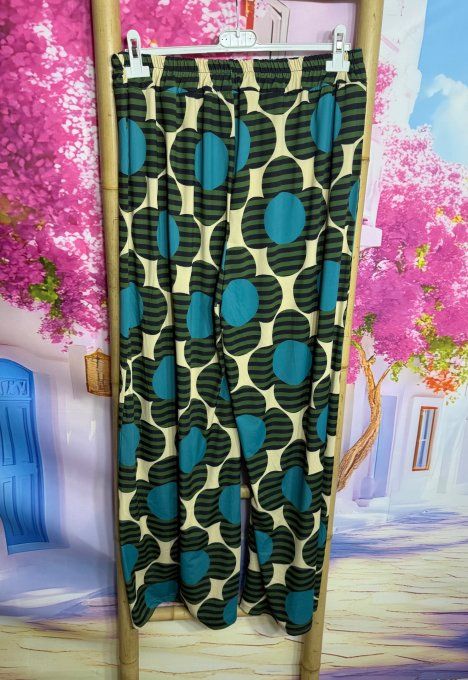 Ensemble Lycra tunique + pantalon palazzo cuisses larges Fleurs Esprit Seventies du 40 au 54