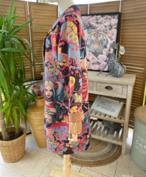 Veste longue suédine multicolore Gothic Betty Boop & friends du 36 au 46 et même + 