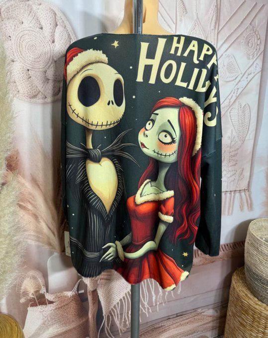 Top manches longues noir Jack & Sally Noël doublé fine polaire du 40 au 54/56