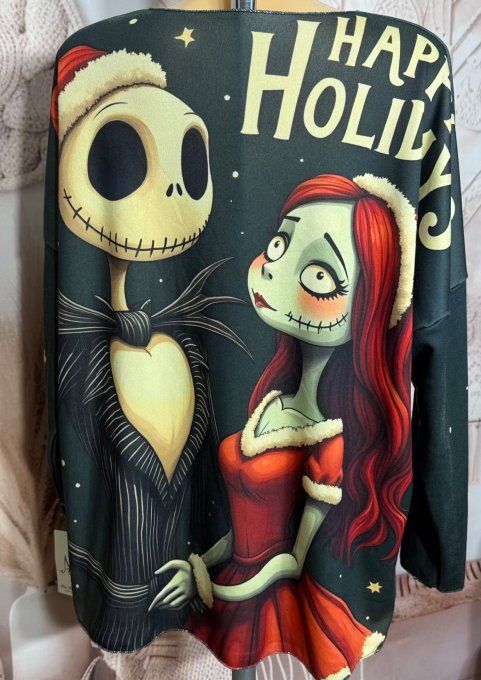 Top manches longues noir Jack & Sally Noël doublé fine polaire du 40 au 54/56